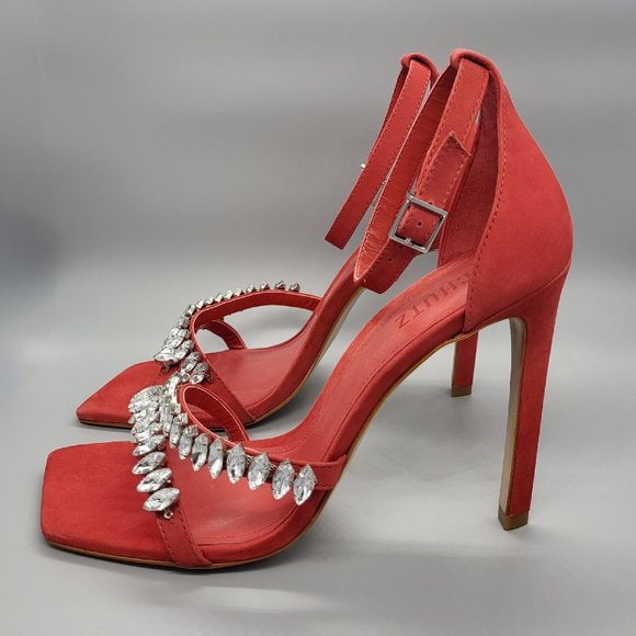 SCHUTZ Linsey Red Nubuck Embellished Sandals